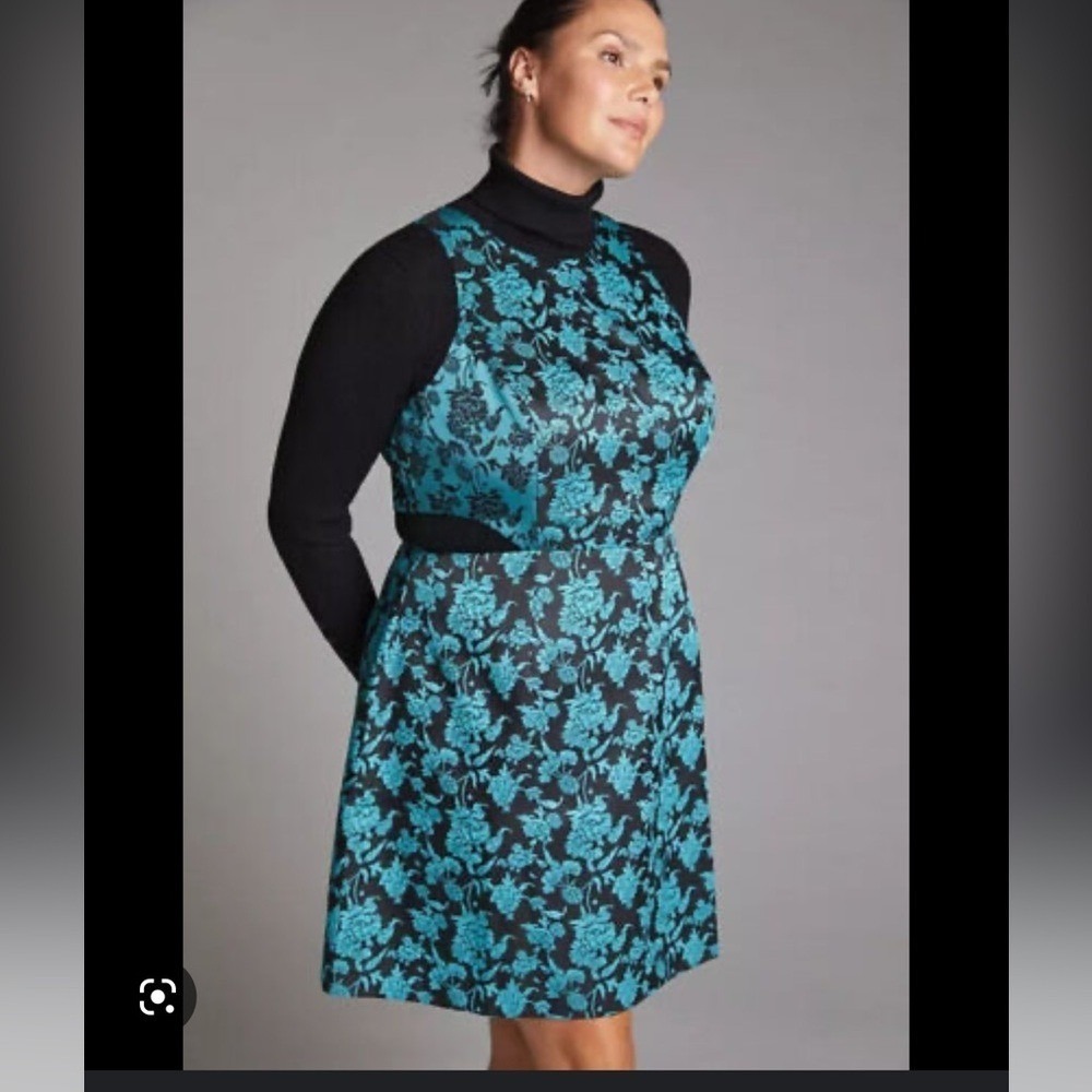 Anthropologie Hutch size 14 NWT Floral Jacquard Cut-Out Mini Dress Turquoise